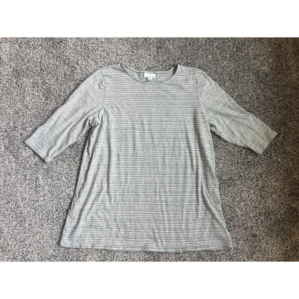 Pure Jill 3/4 Sleeve Cotton Modal Blend Gray White Blouse Size Medium Petite